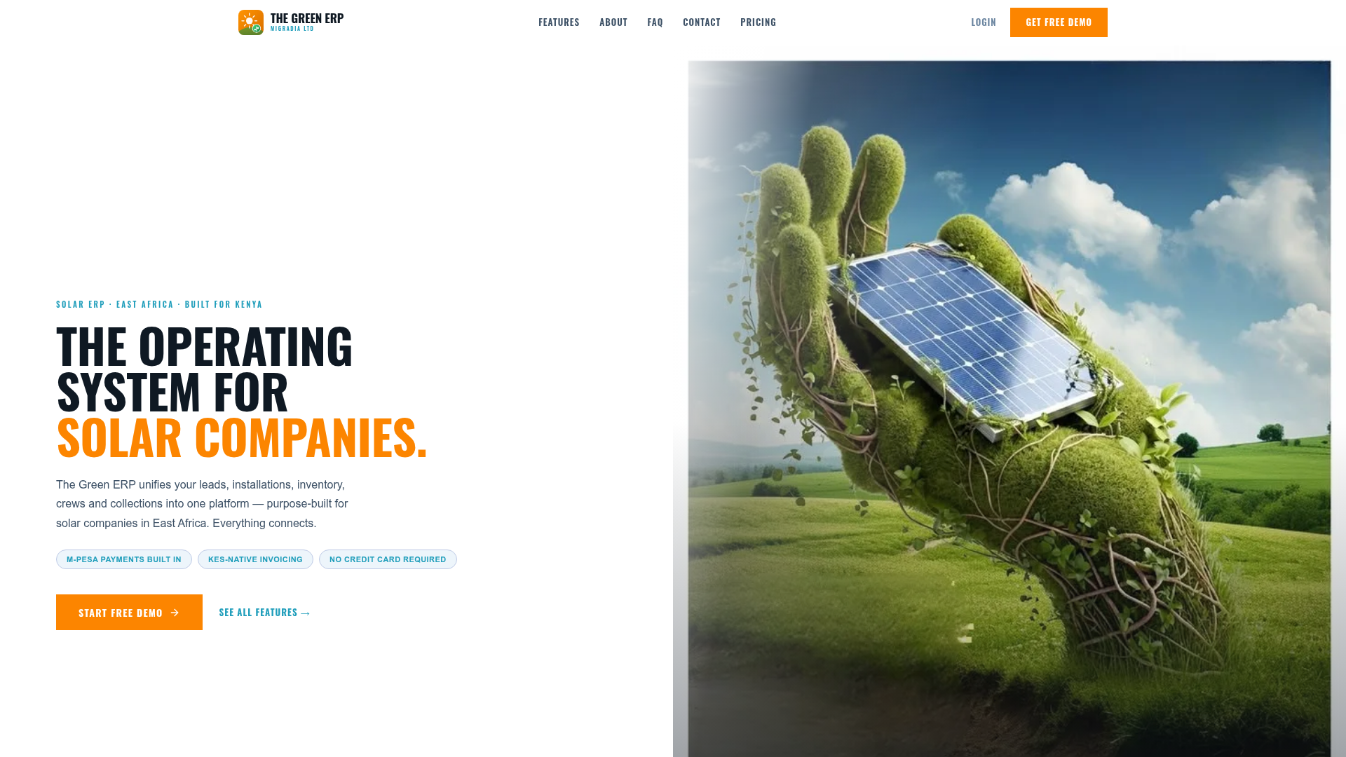 The Green ERP homepage preview